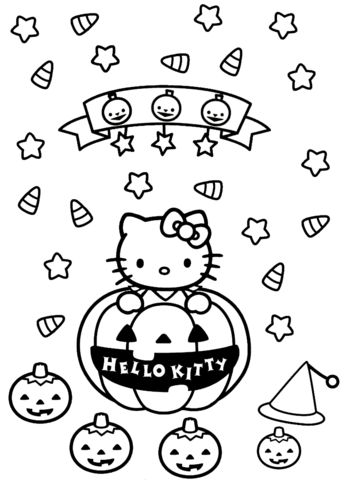 Hello Kitty Halloween Coloring Page 6