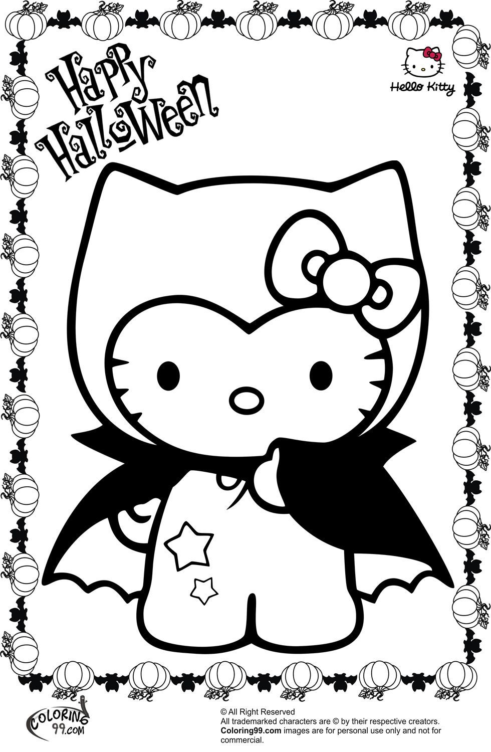 Hello Kitty Halloween Coloring Page 9