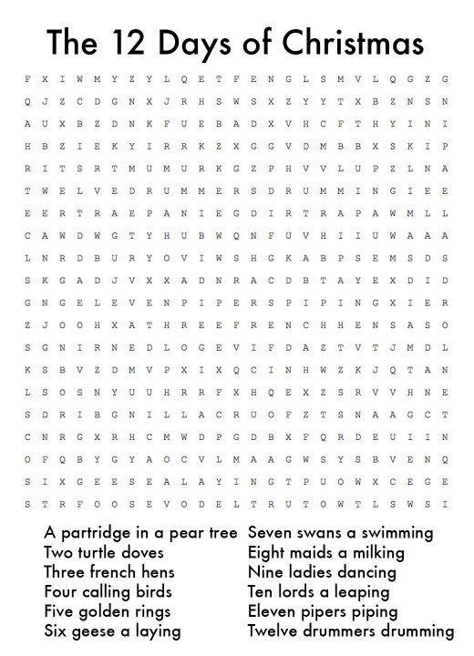 12 Days Of Christmas Word Search 1
