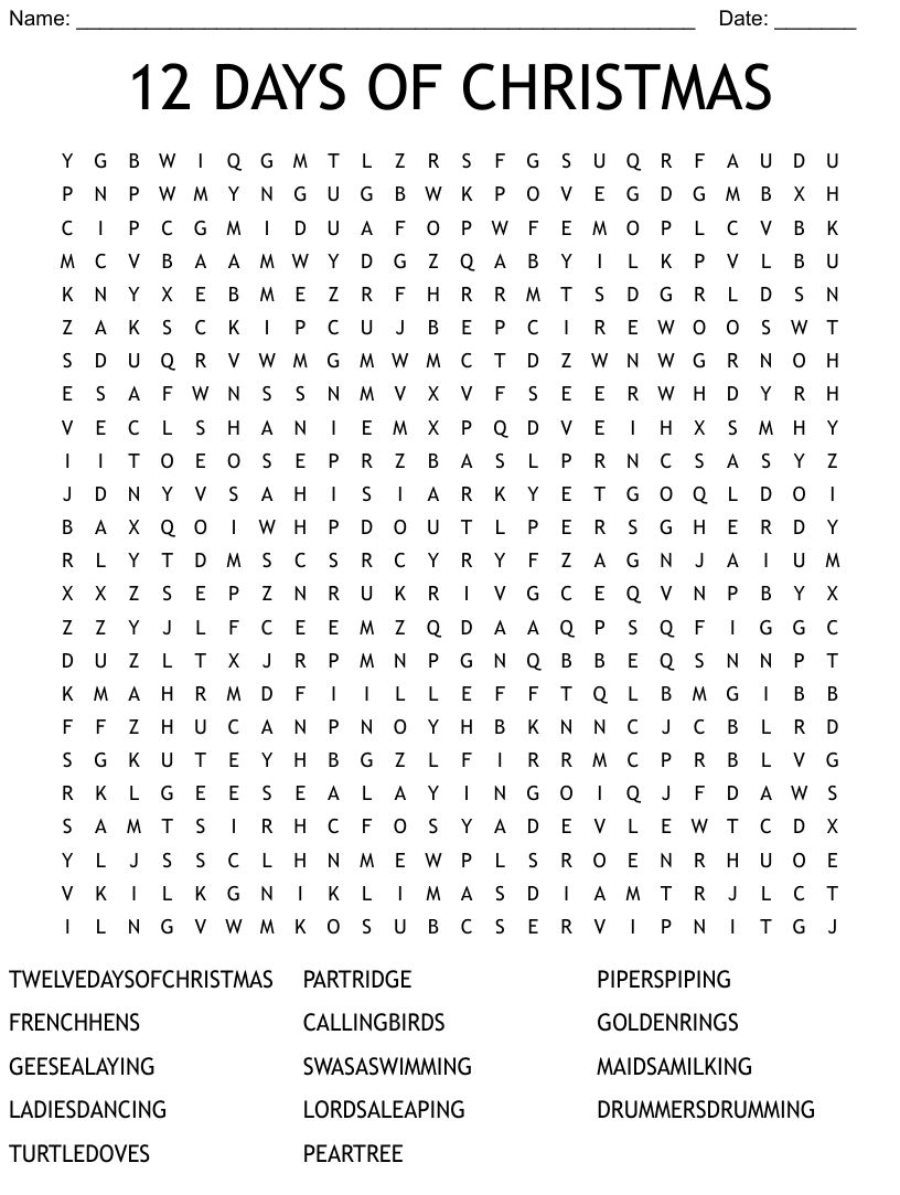 12 Days Of Christmas Word Search 10