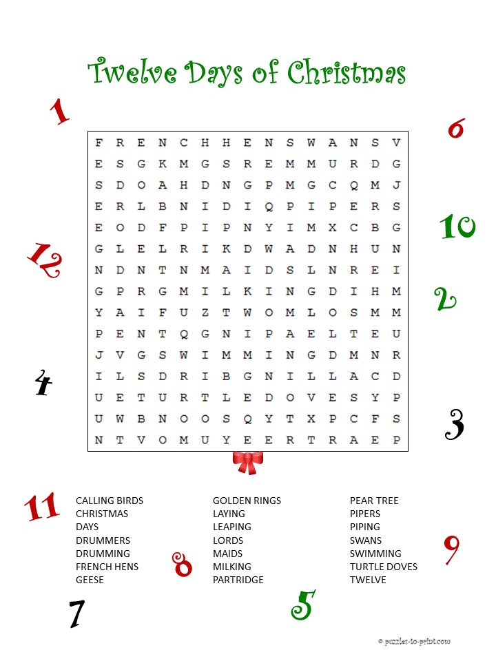12 Days Of Christmas Word Search 2