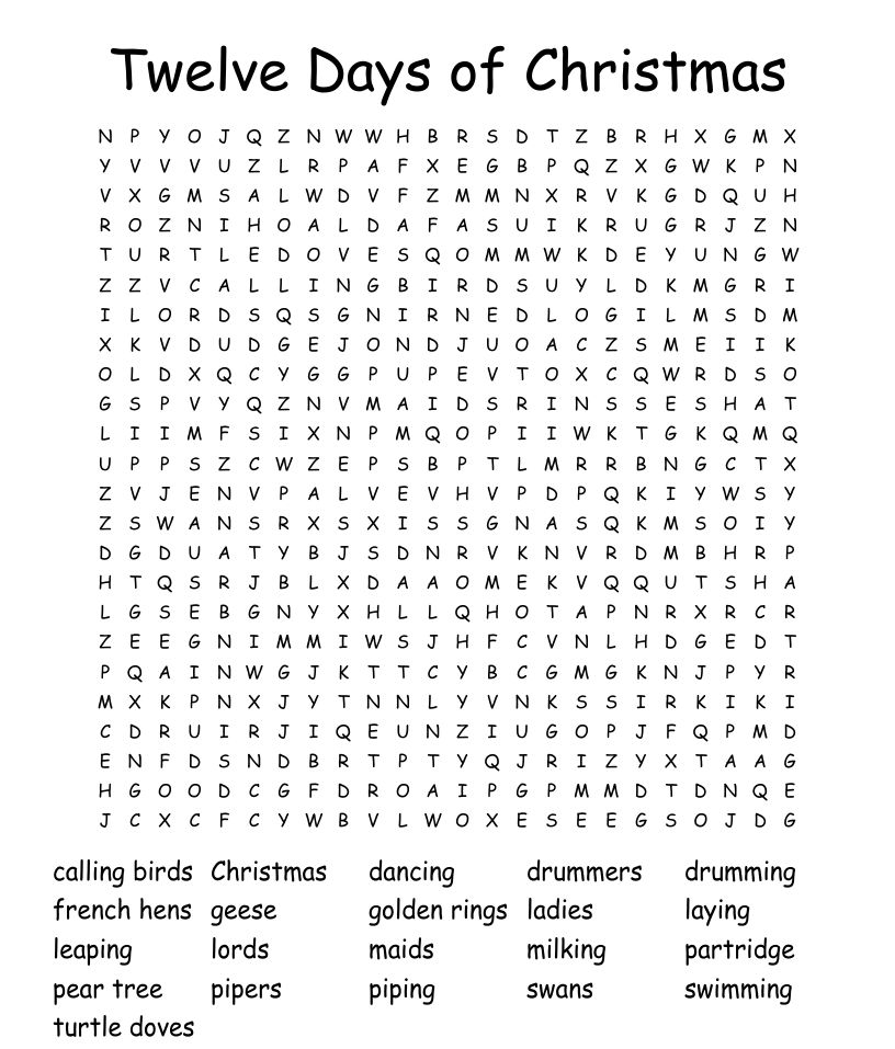 12 Days Of Christmas Word Search 3