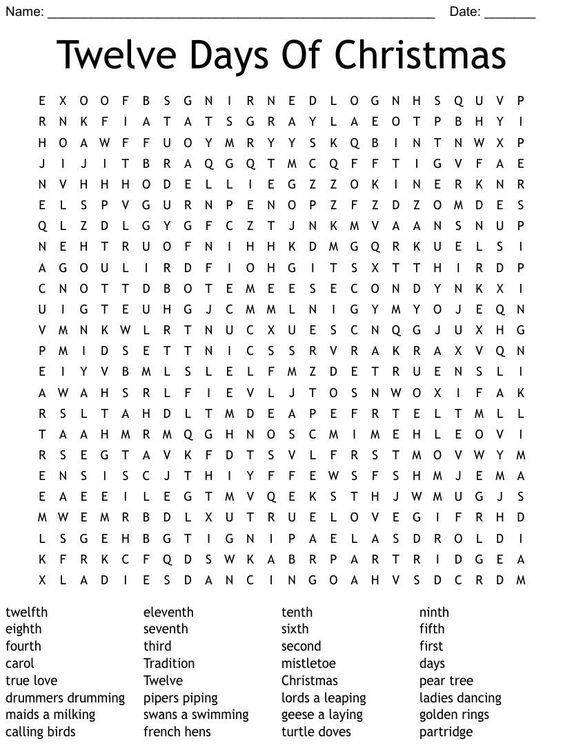 12 Days Of Christmas Word Search 5