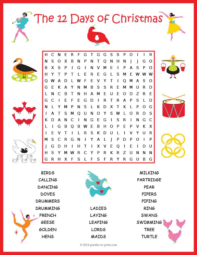 12 Days Of Christmas Word Search 7