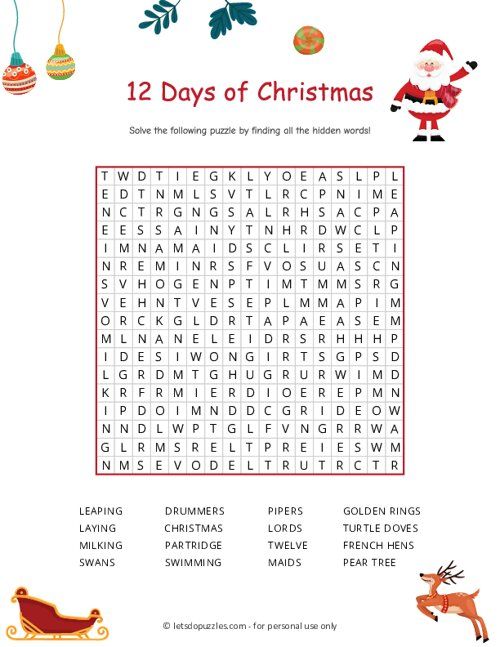12 Days Of Christmas Word Search 9
