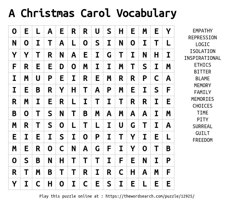 Christmas Carol word search 1