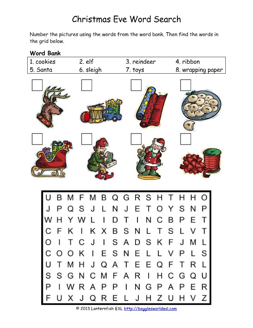 Christmas Eve Word Search 1