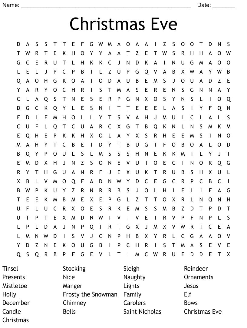 Christmas Eve Word Search 4