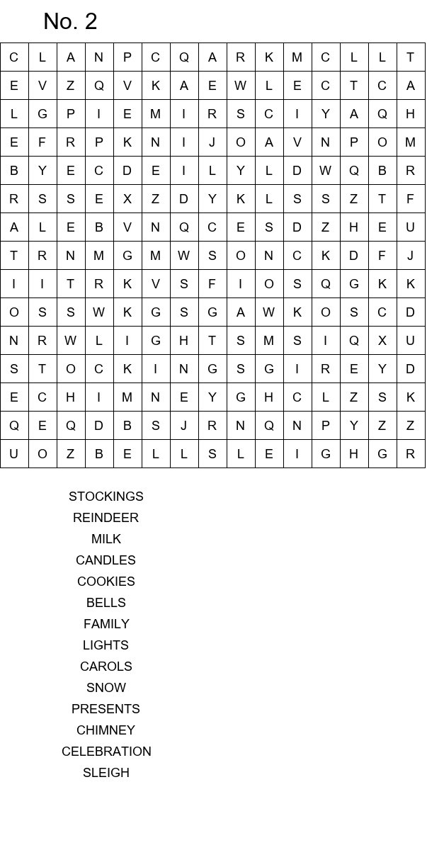 10 Easy Christmas Eve word search for kids size 15x15 No 2