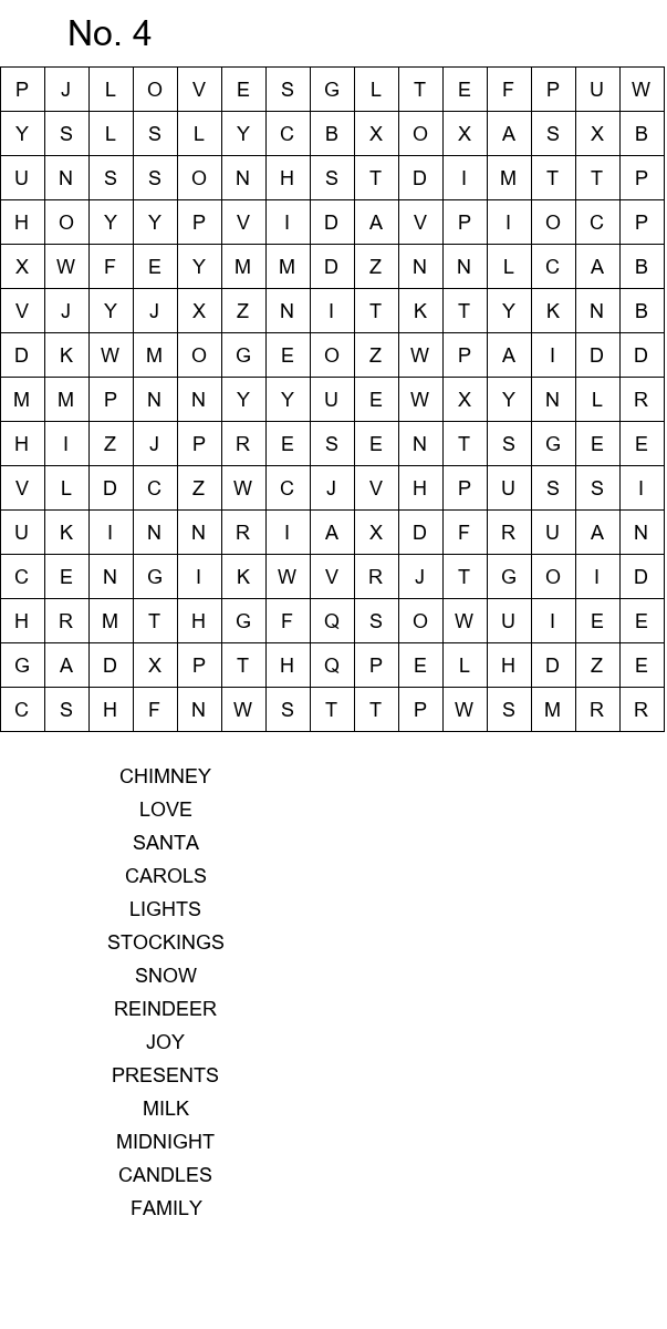 10 Easy Christmas Eve word search for kids size 15x15 No 4