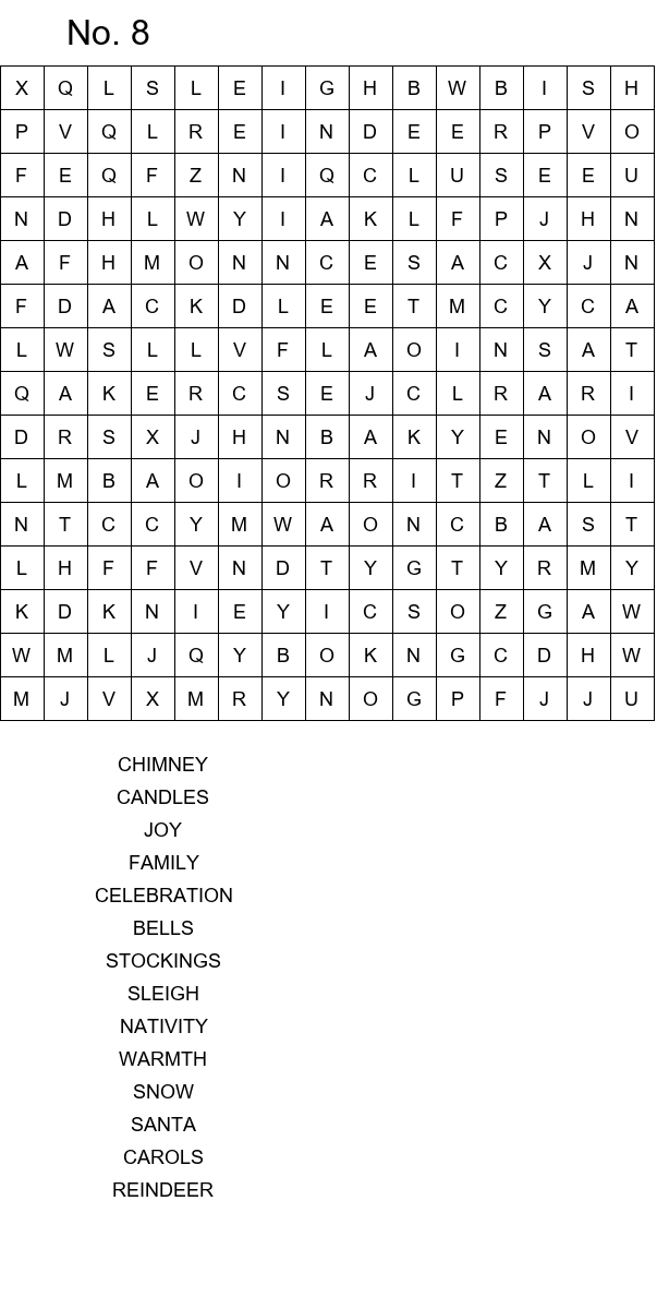 10 Easy Christmas Eve word search for kids size 15x15 No 8