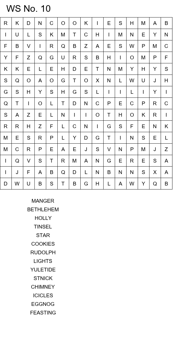 10 Free Christmas word search puzzles for kids size 15x15 No 10