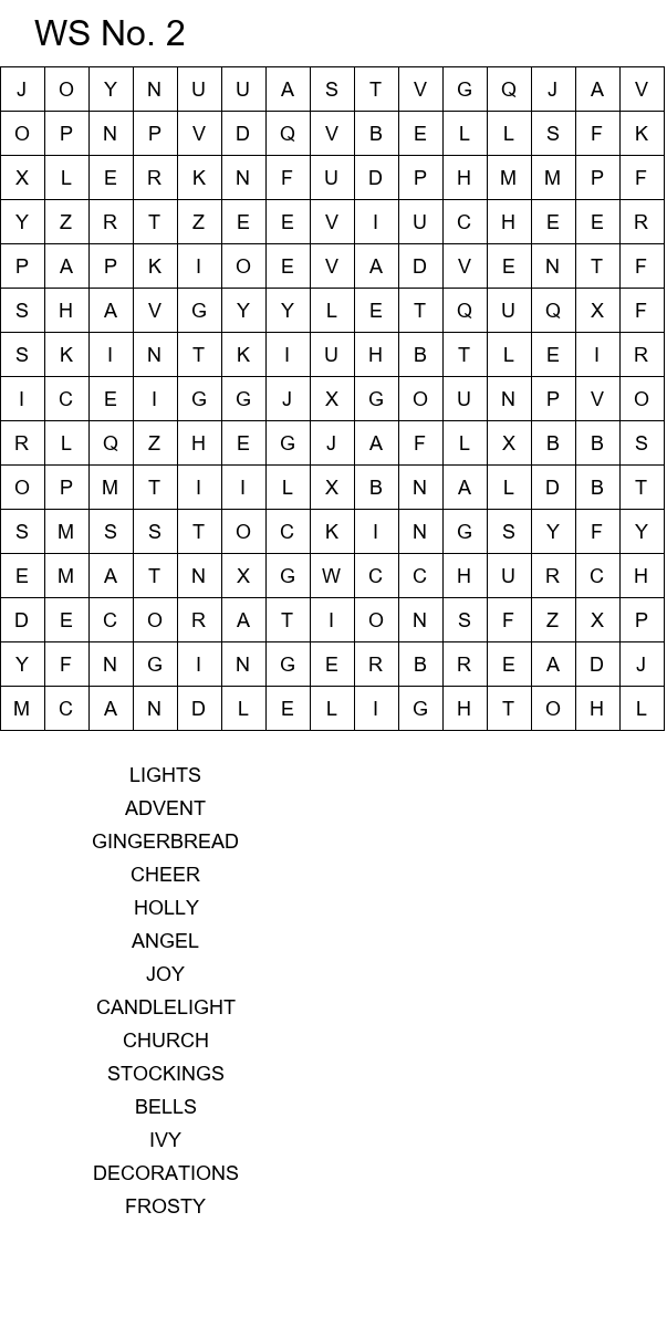 10 Free Christmas word search puzzles for kids size 15x15 No 2
