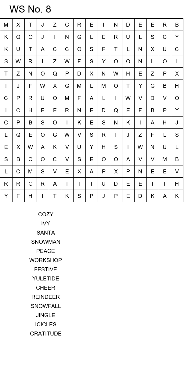 10 Free Christmas word search puzzles for kids size 15x15 No 8