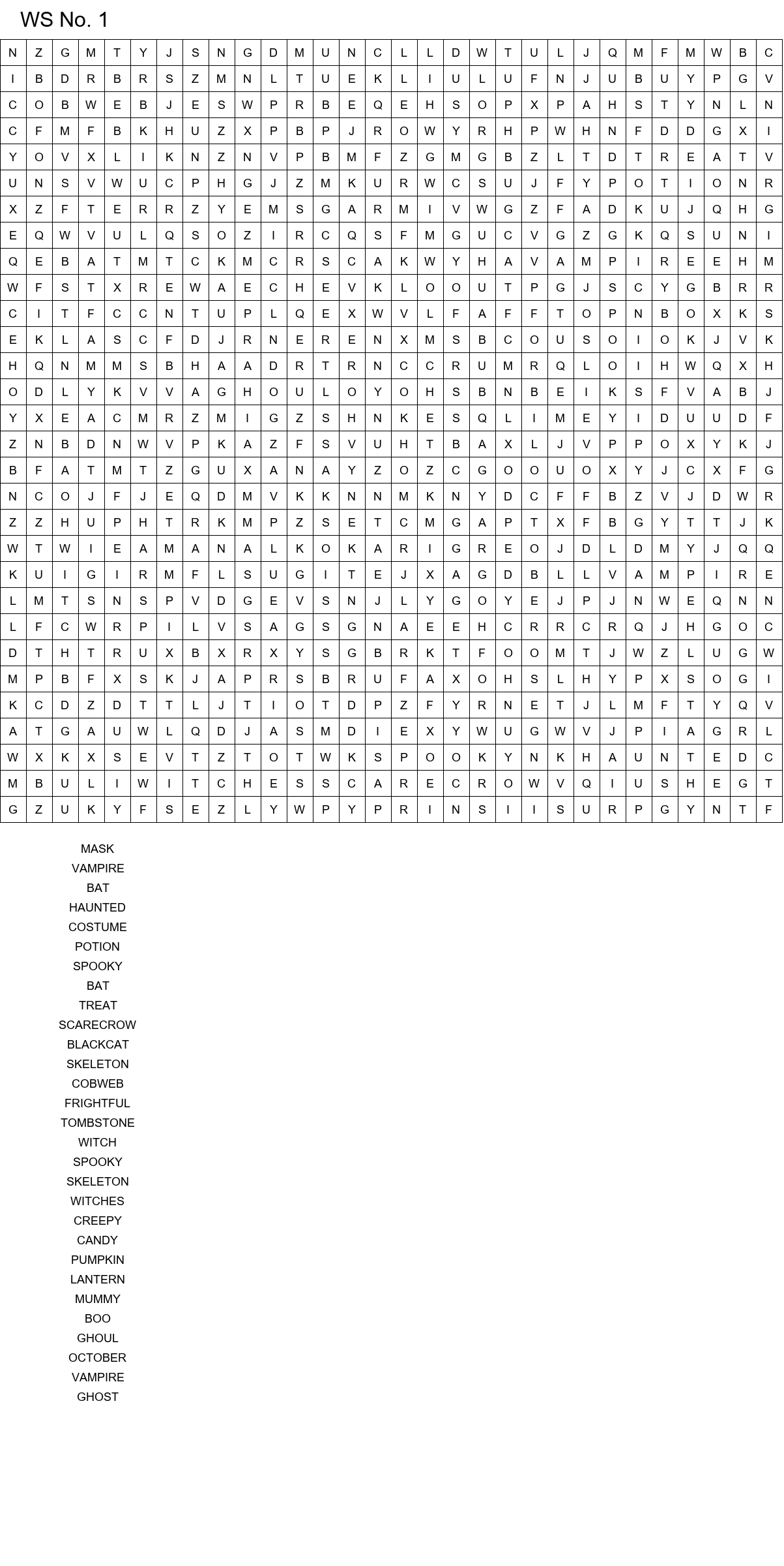 Challenging Halloween word search for adults size 30x30 No 1