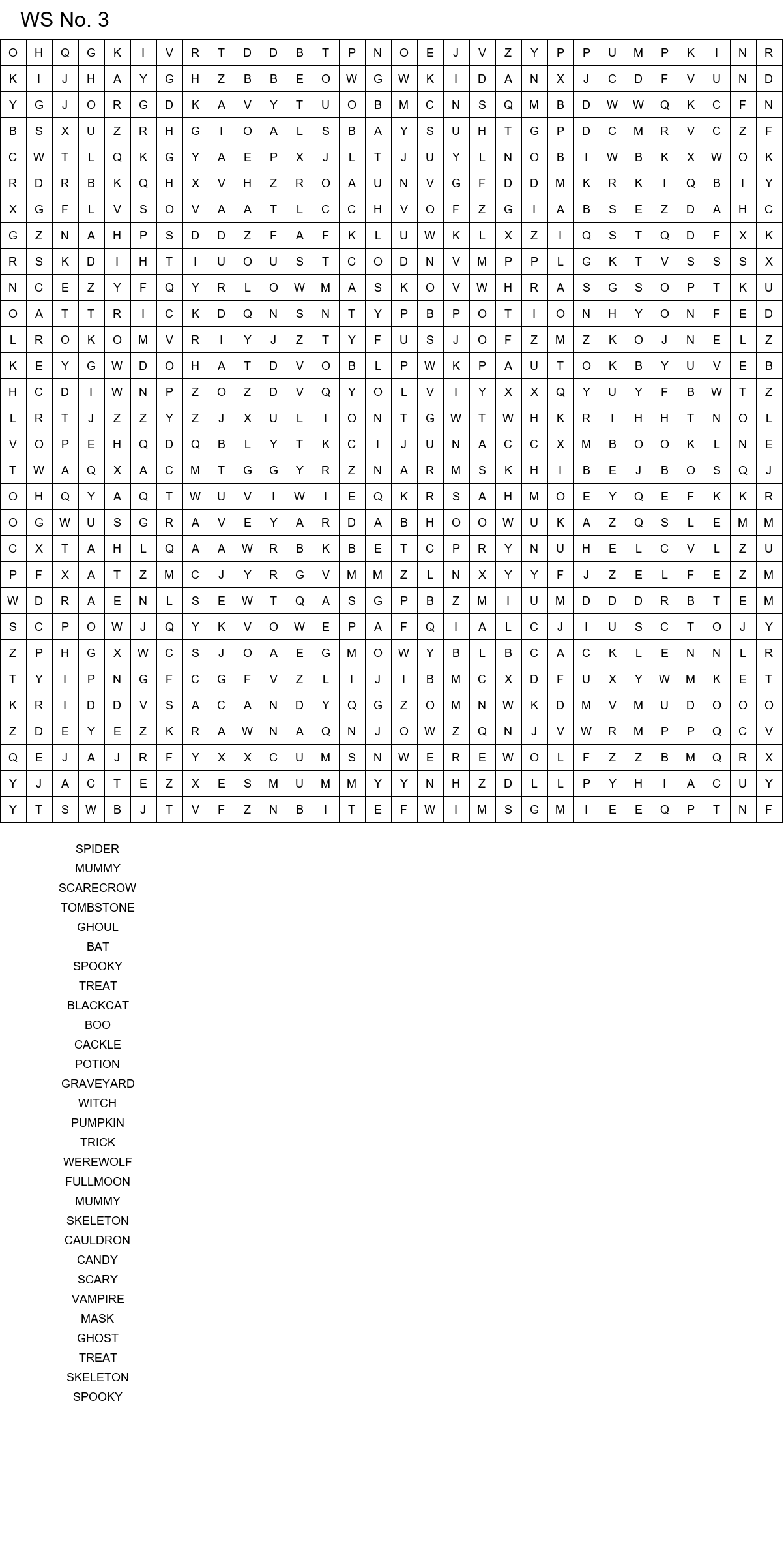Challenging Halloween word search for adults size 30x30 No 3