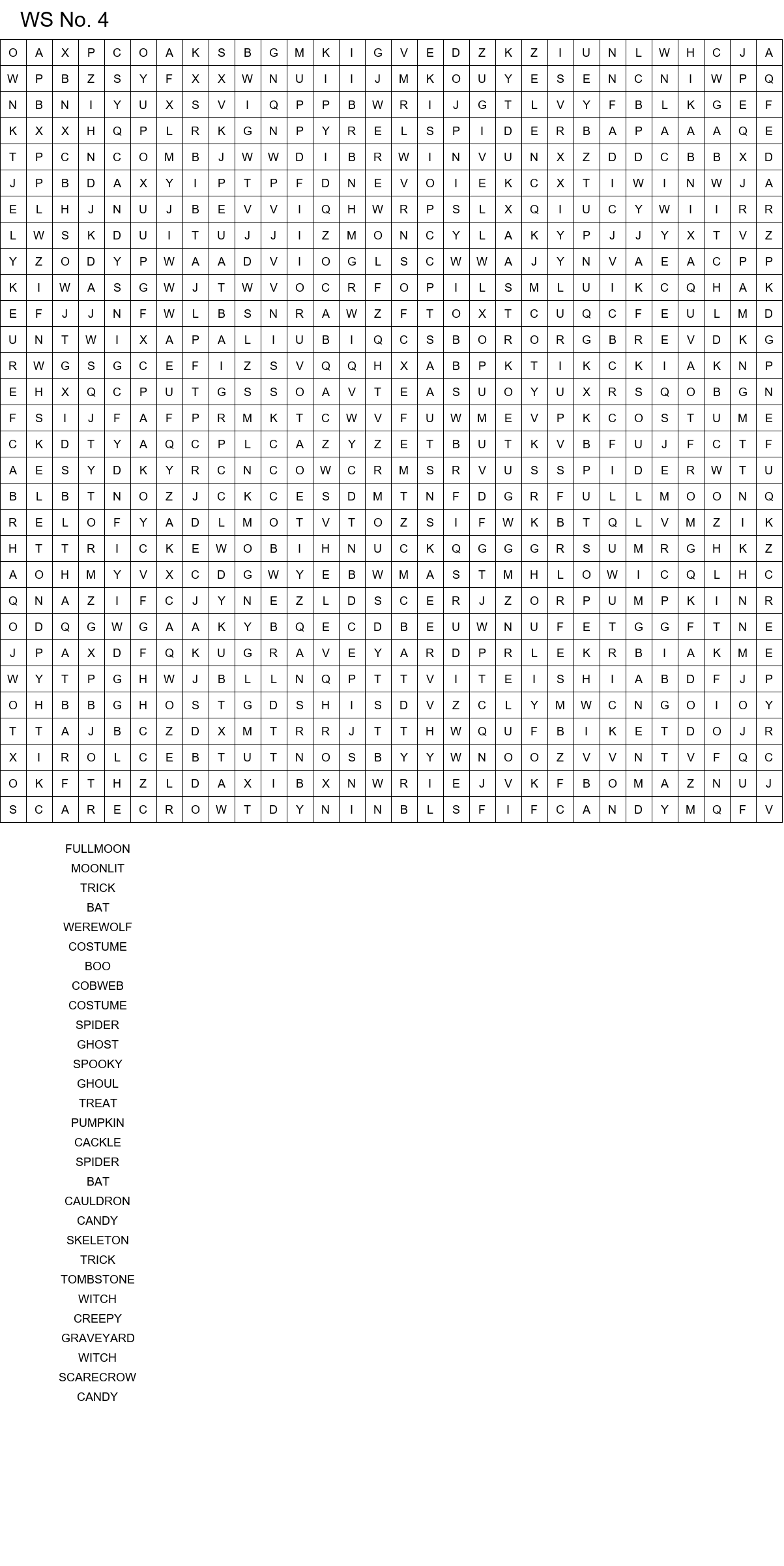 Challenging Halloween word search for adults size 30x30 No 4