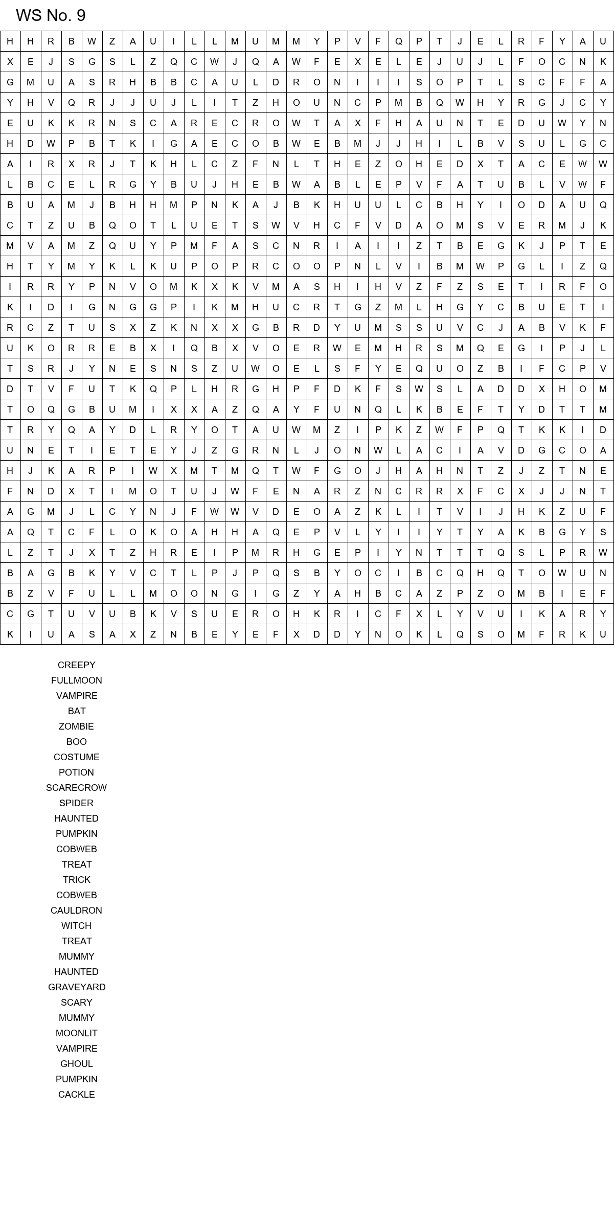 Challenging Halloween word search for adults size 30x30 No 9