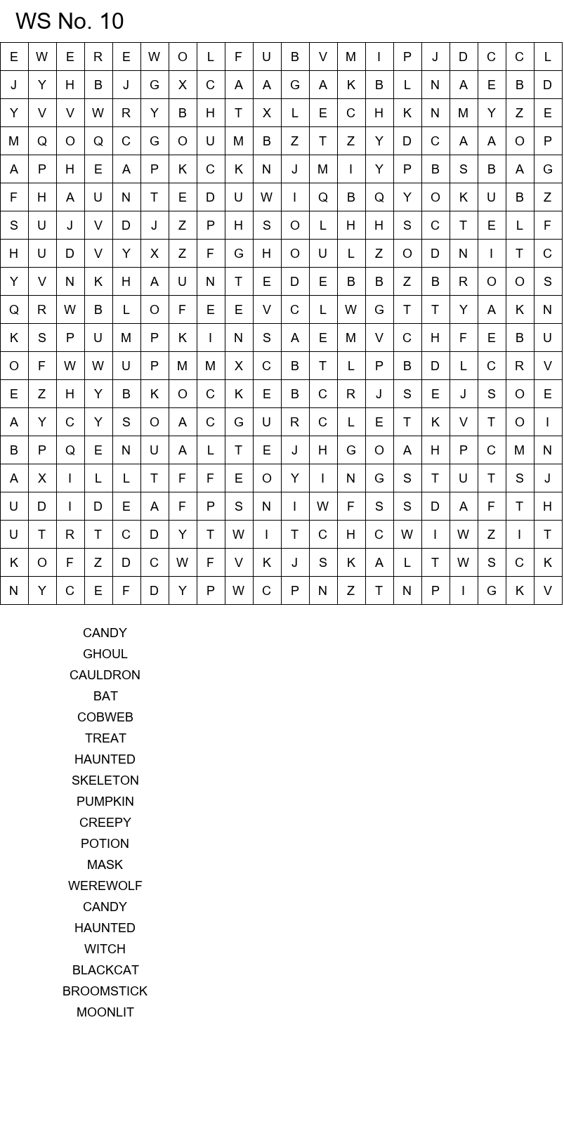 Challenging Halloween word search for teens size 20x20 No 10