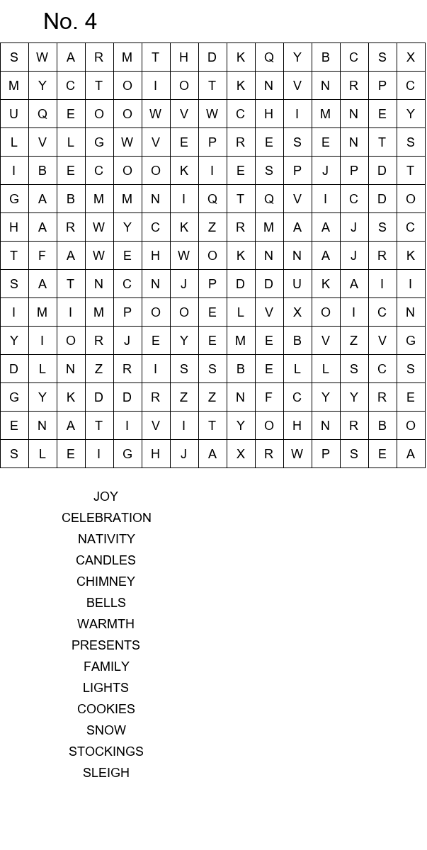 Christmas Eve word search printable size 15x15 No 4