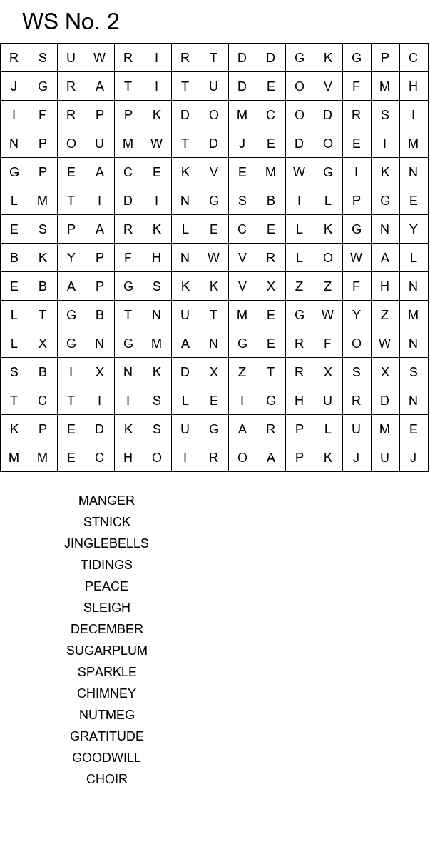 Easy Christmas word search worksheets size 15x15 No 2