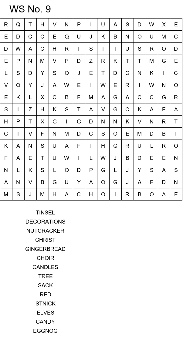 Easy Christmas word search worksheets size 15x15 No 9