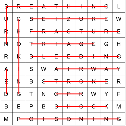 FIRST AID CPR WORD SEARCH ANSWERS SIZE 10x10
