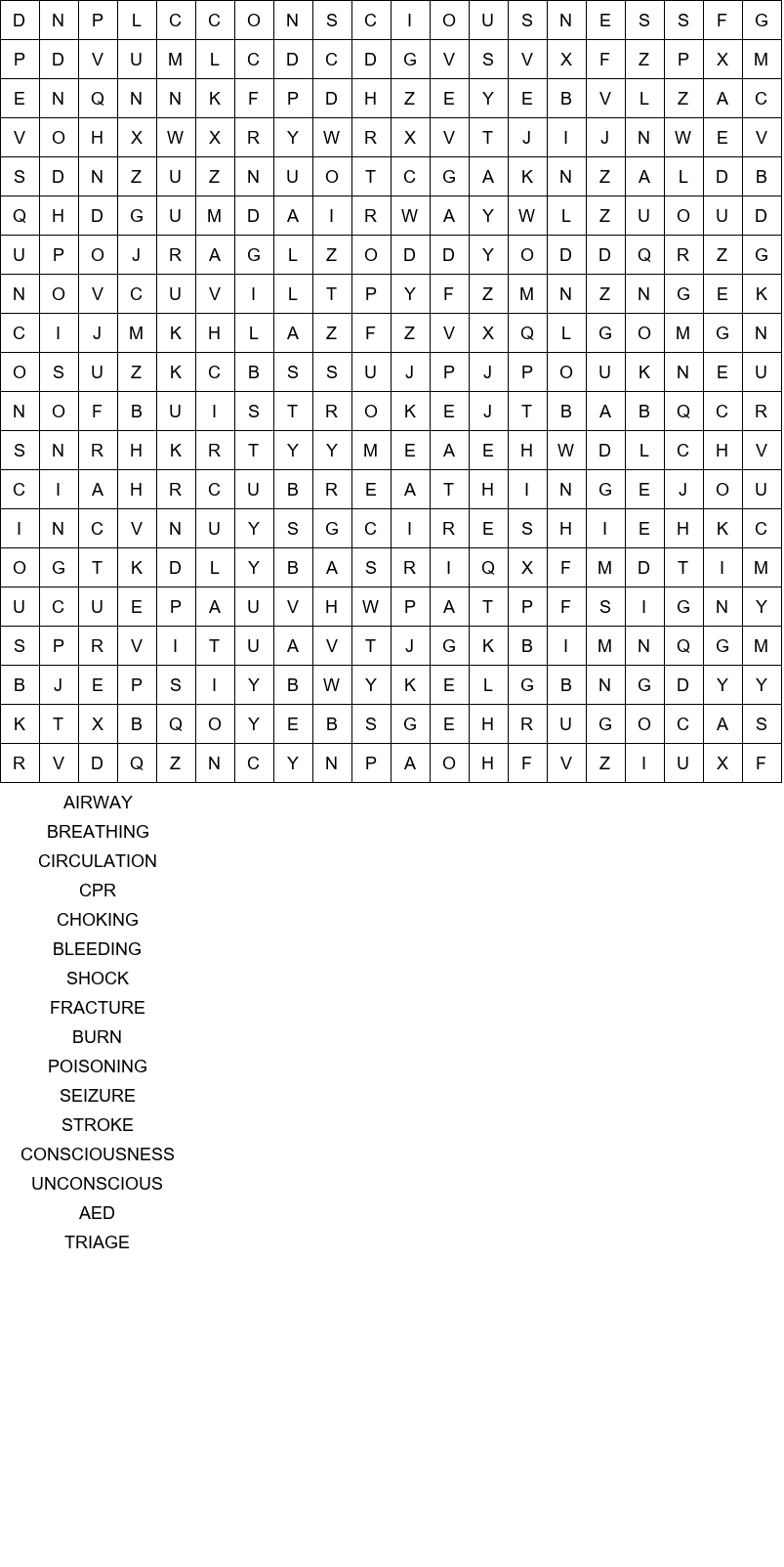 FIRST AID CPR WORD SEARCH ANSWERS SIZE 20x20