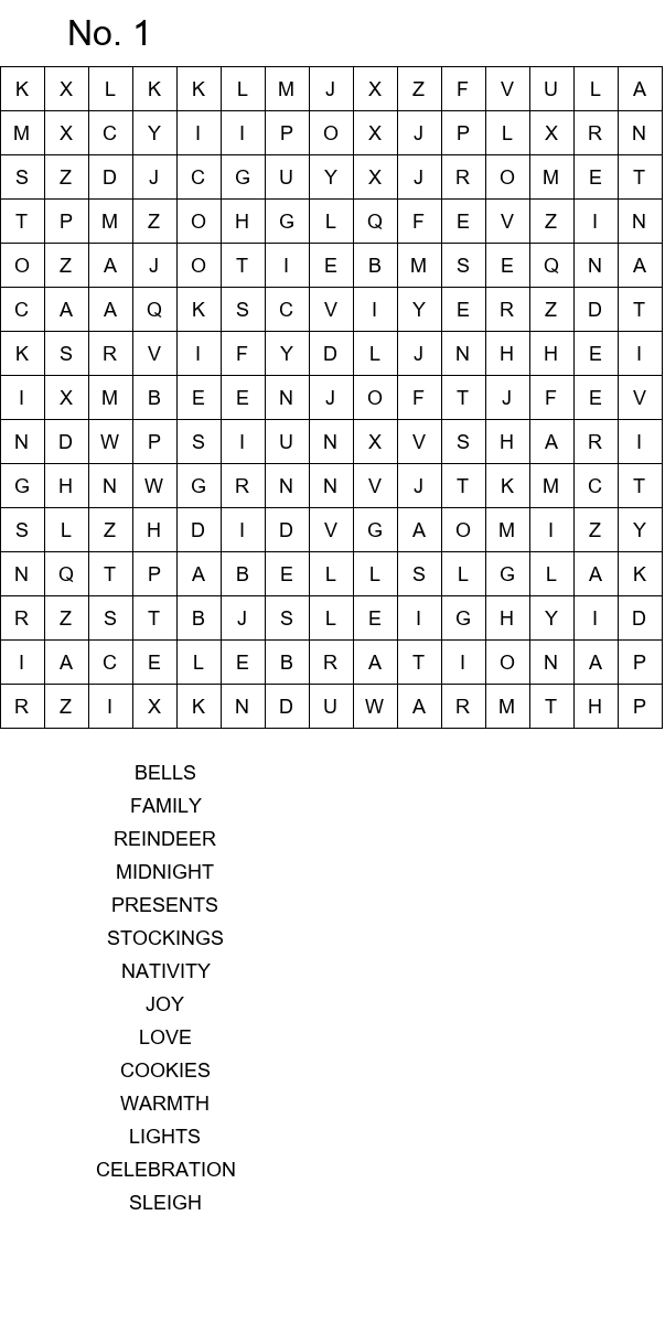 Free Christmas Eve word search puzzles size 15x15 No 1