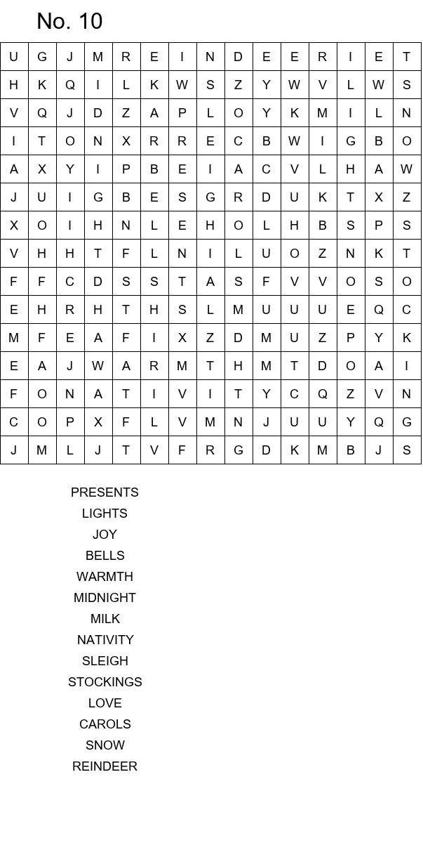 Free Christmas Eve word search puzzles size 15x15 No 10