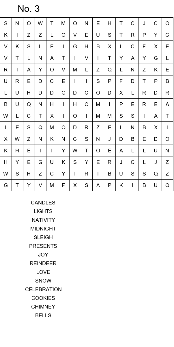 Free Christmas Eve word search puzzles size 15x15 No 3