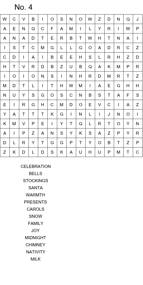 Free Christmas Eve word search puzzles size 15x15 No 4