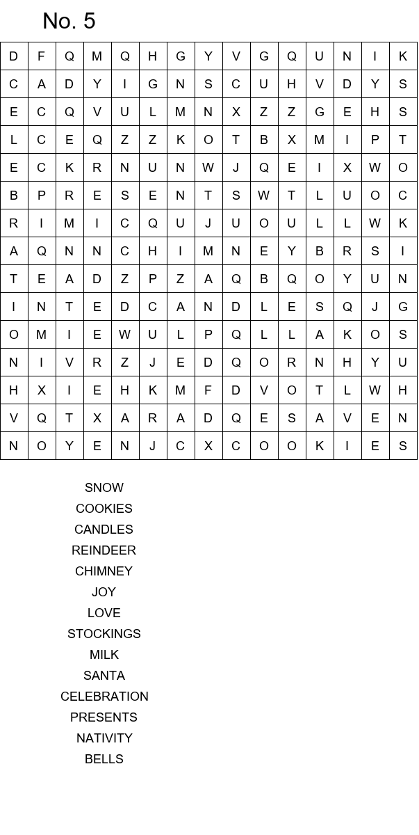 Free Christmas Eve word search puzzles size 15x15 No 5
