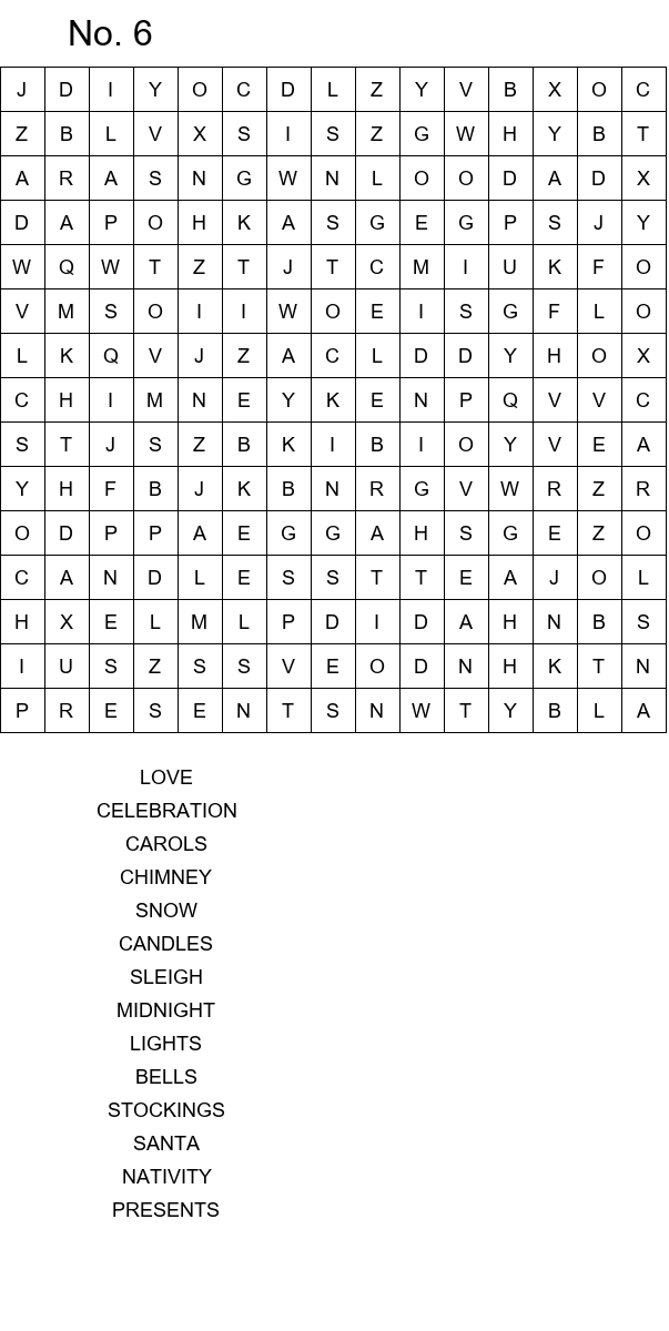 Free Christmas Eve word search puzzles size 15x15 No 6