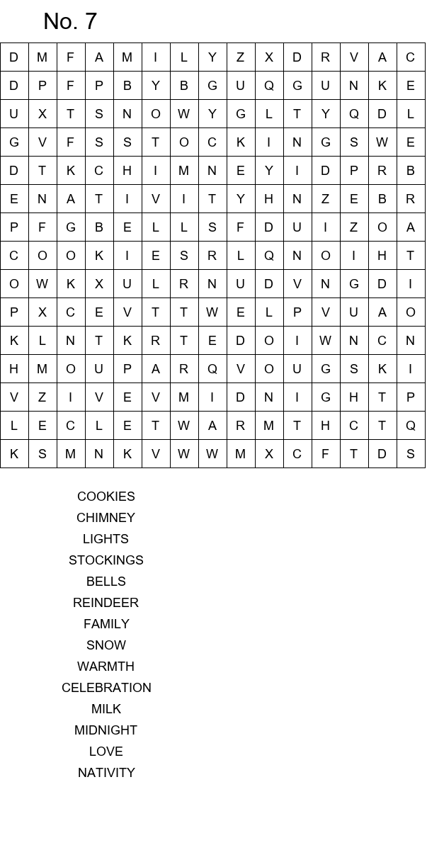 Free Christmas Eve word search puzzles size 15x15 No 7