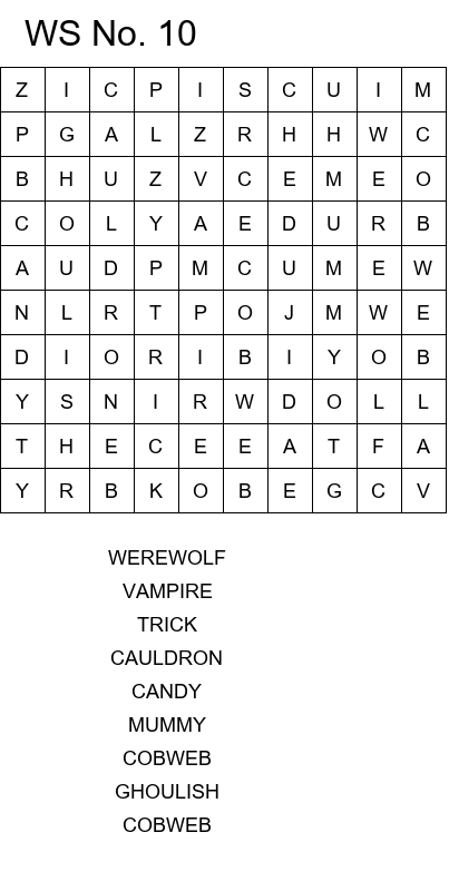 Free online Halloween word search games size 10x10 No 10