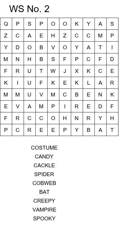 Free online Halloween word search games size 10x10 No 2