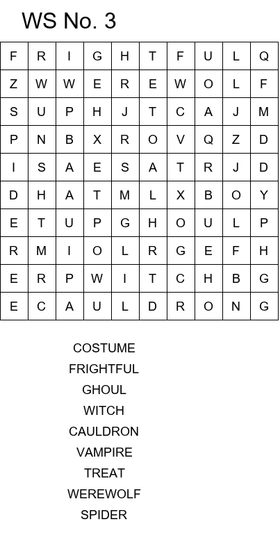 Free online Halloween word search games size 10x10 No 3
