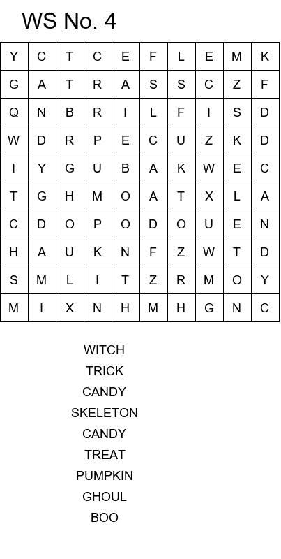 Free online Halloween word search games size 10x10 No 4