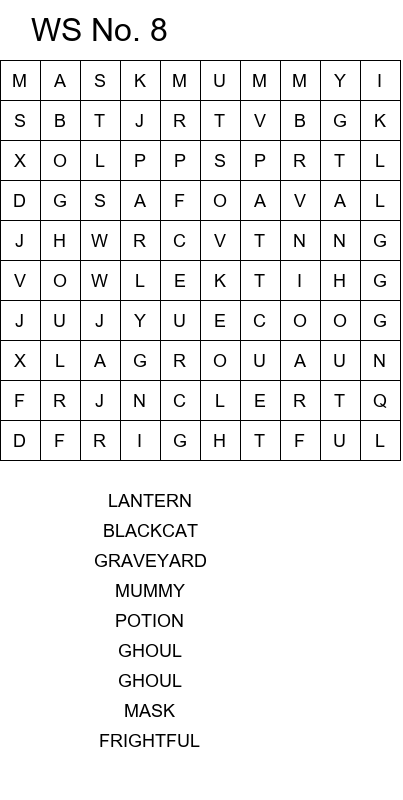 Free online Halloween word search games size 10x10 No 8