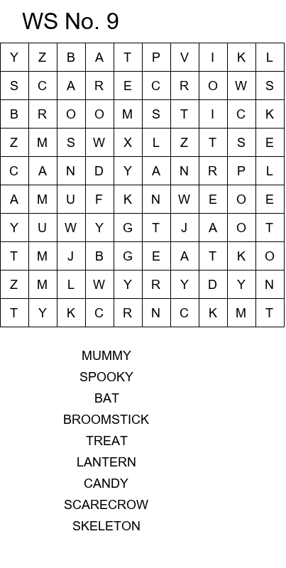 Free online Halloween word search games size 10x10 No 9