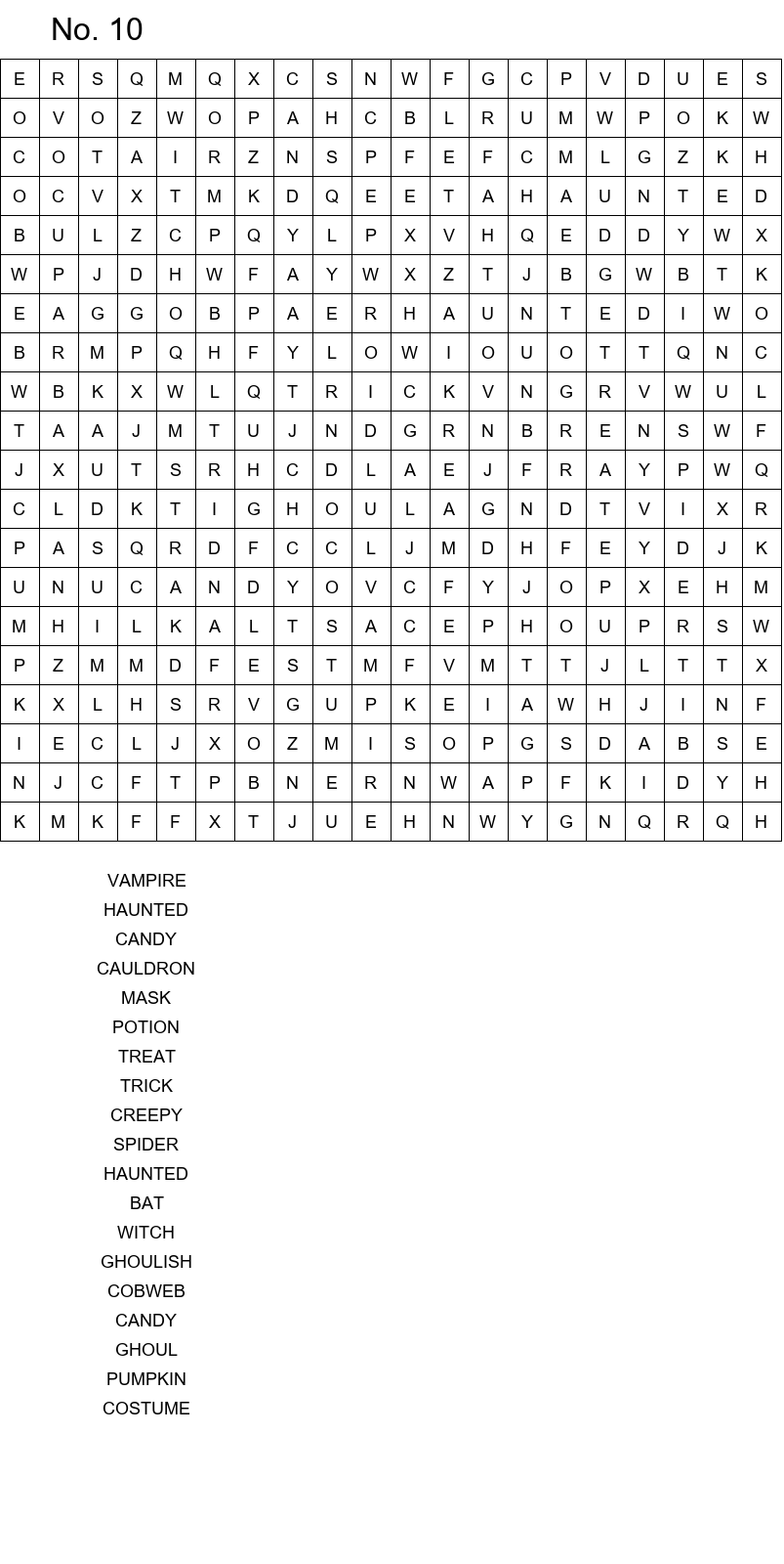 Halloween word search for middle school size 20x20 No 10