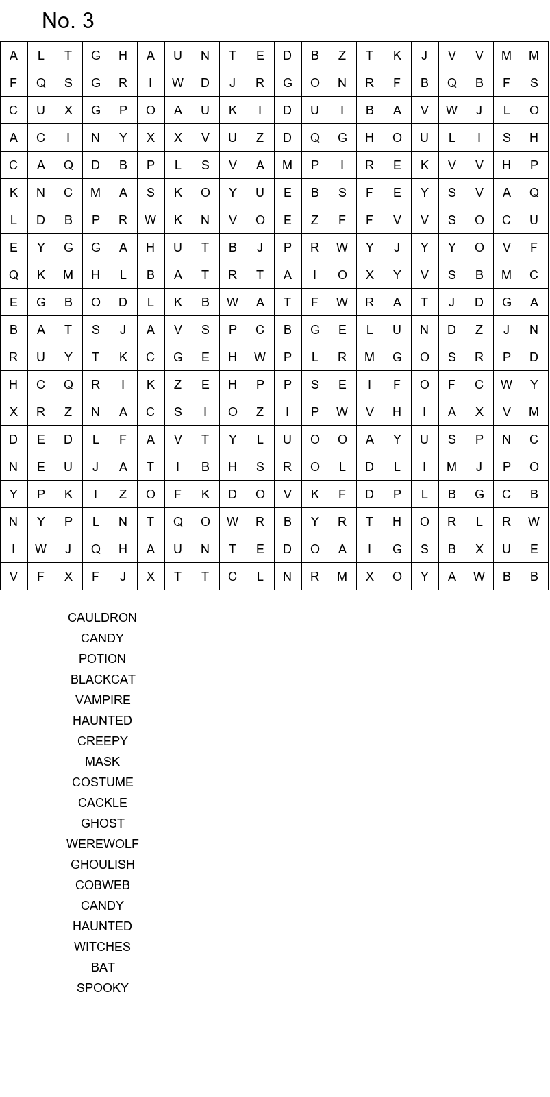 Halloween word search for middle school size 20x20 No 3