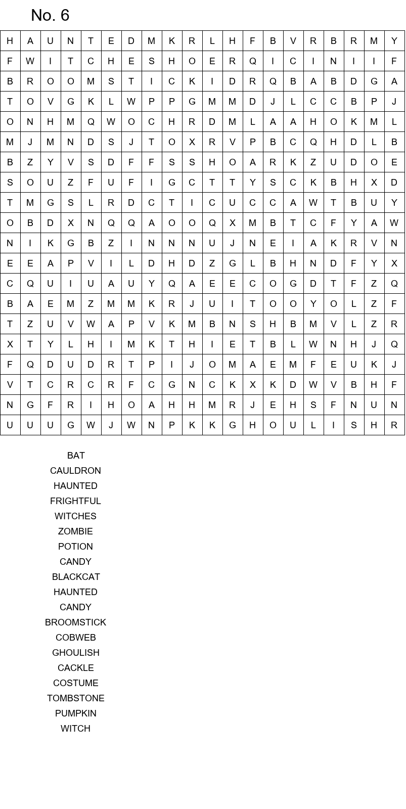Halloween word search for middle school size 20x20 No 6