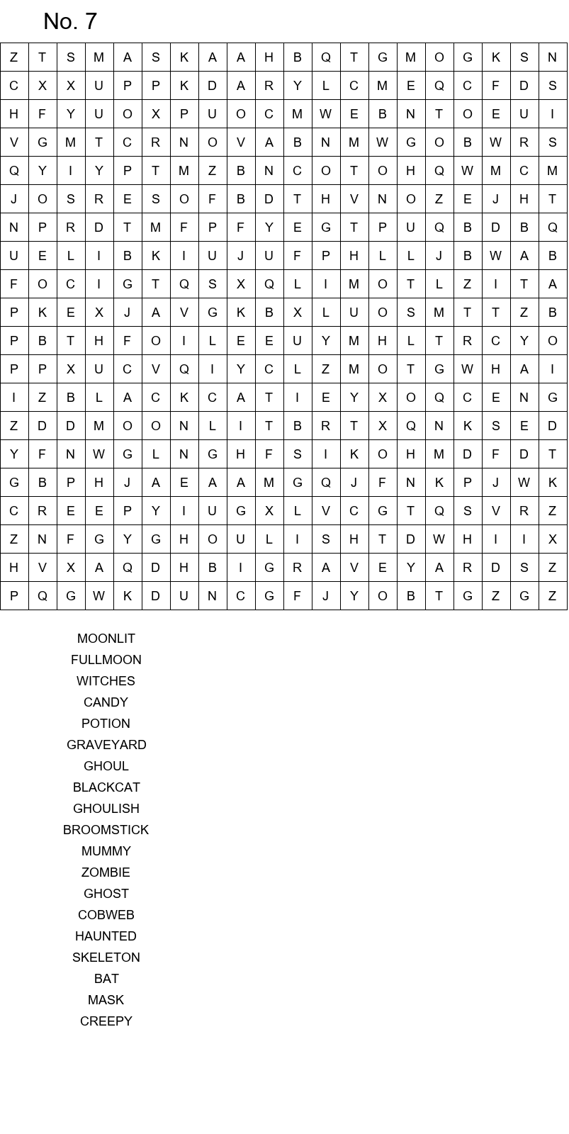Halloween word search for middle school size 20x20 No 7
