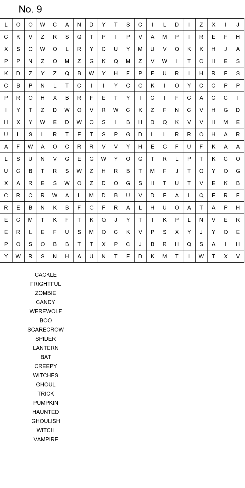 Halloween word search for middle school size 20x20 No 9