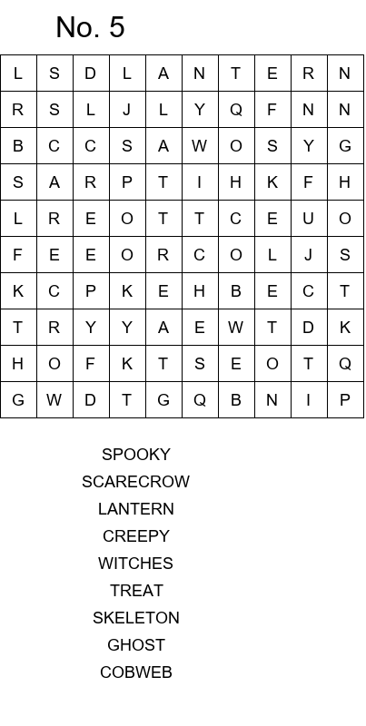 Halloween word search for preschoolers size 10x10 No 5