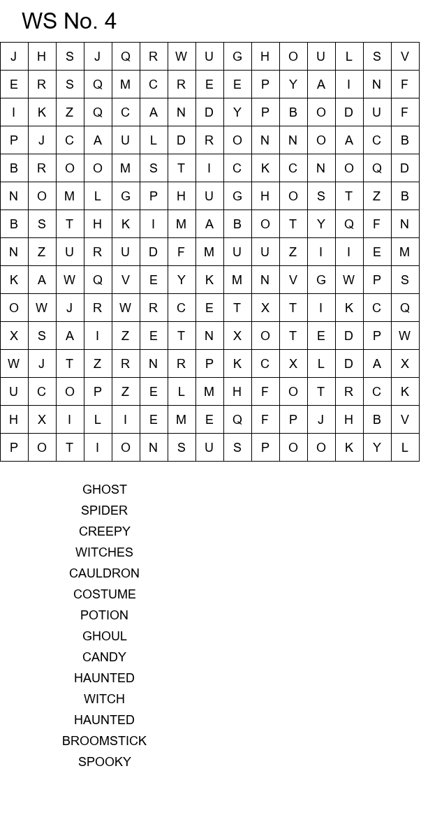 Halloween word search printable free size 15x15 No 4