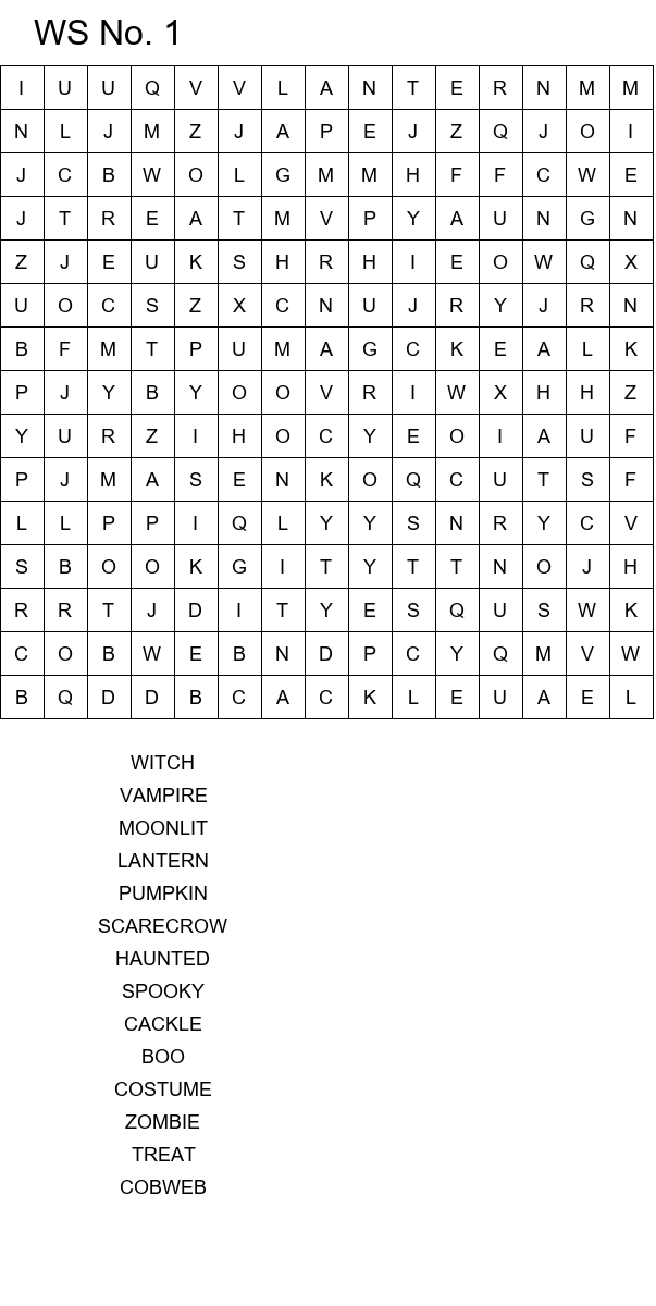 Halloween word search puzzles for kids 8-10 years old size 15x15 No 1