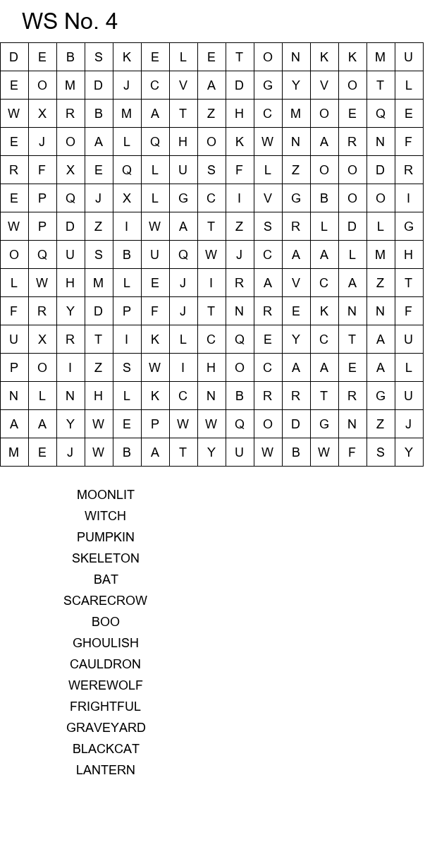 Halloween word search puzzles for kids 8-10 years old size 15x15 No 4